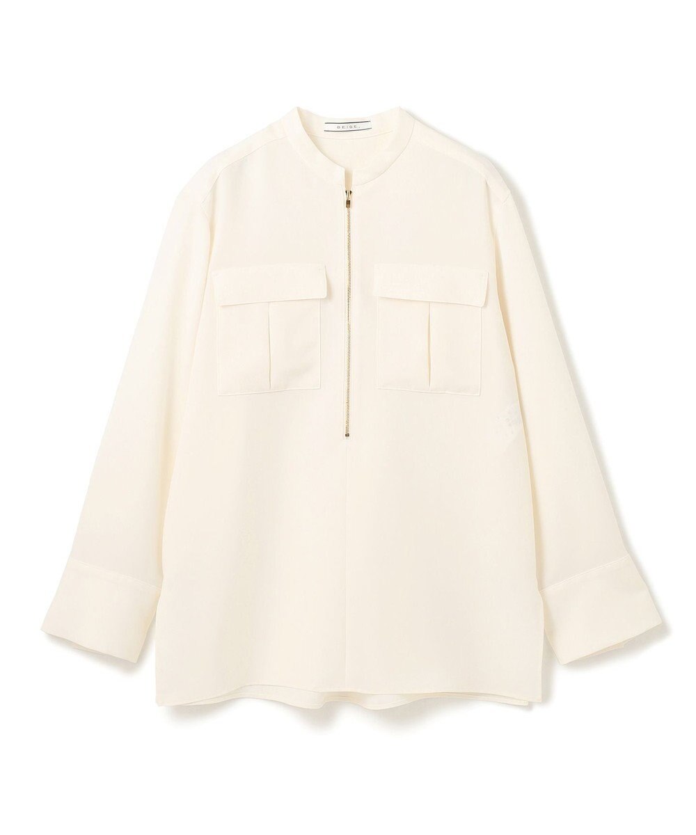 BEIGE， 【洗える】JASMINE / スタンドカラージップブラウス 