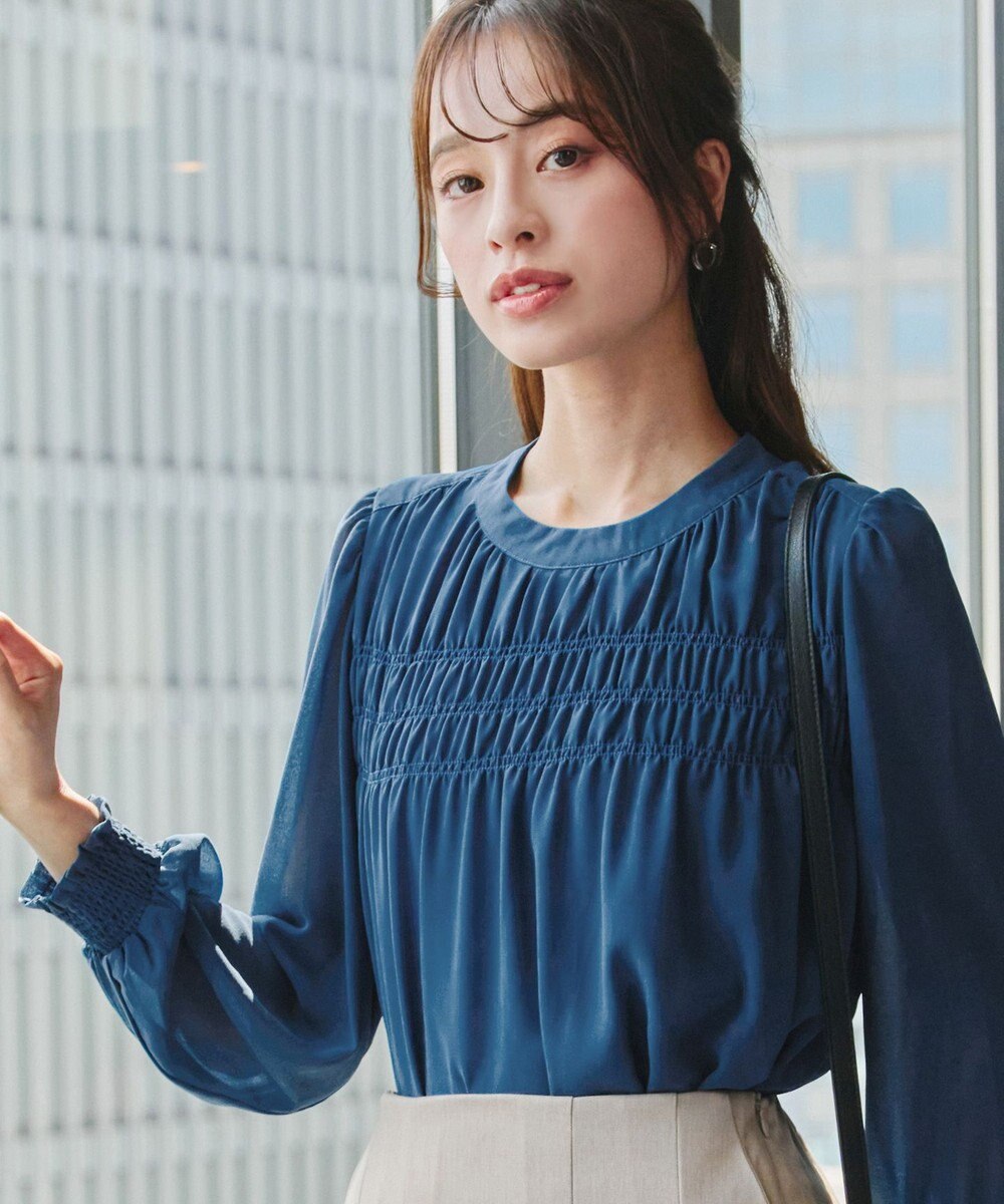 Tiaclasse 【洗える】シフォンシャーリングブラウス 