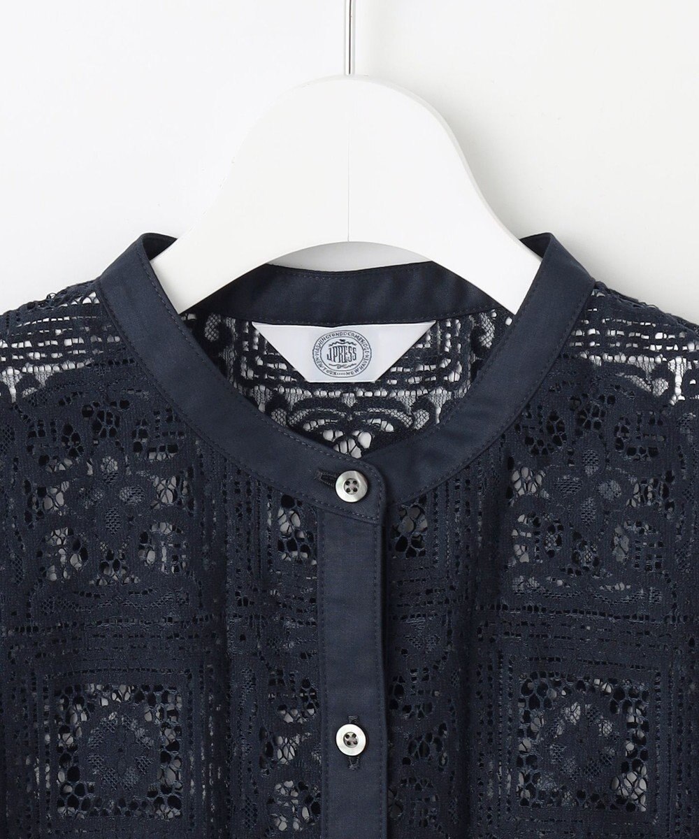 J.PRESS LADIES 【洗える】モザイクレース ハーフスリーブ ブラウス 