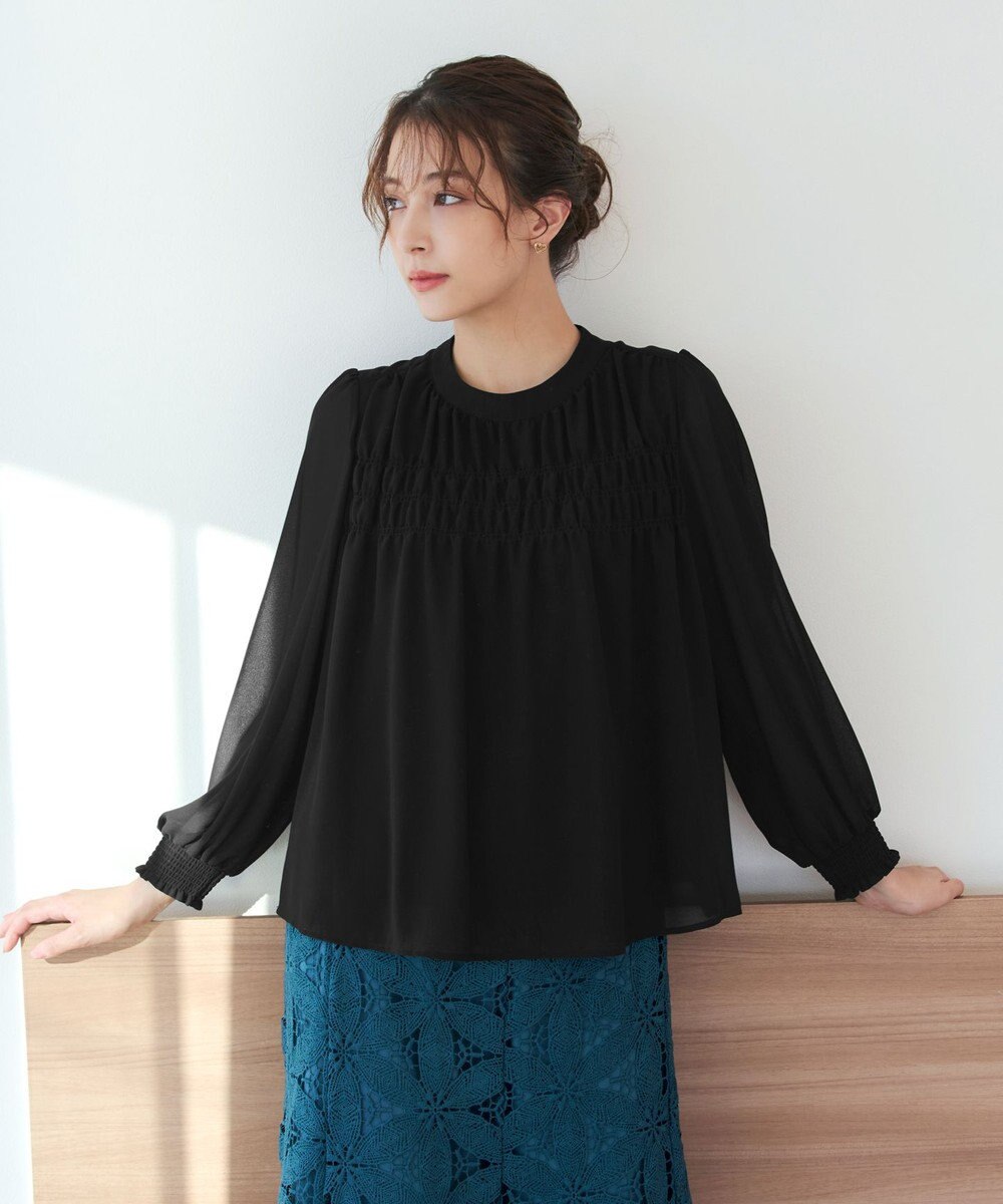 Tiaclasse 【洗える】シフォンシャーリングブラウス 