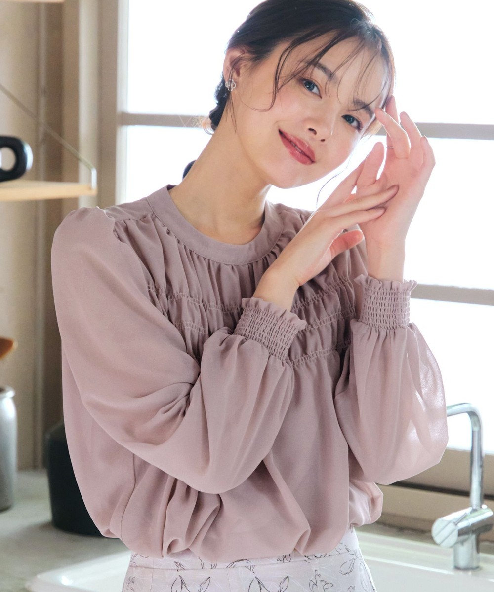 Tiaclasse 【洗える】シフォンシャーリングブラウス 