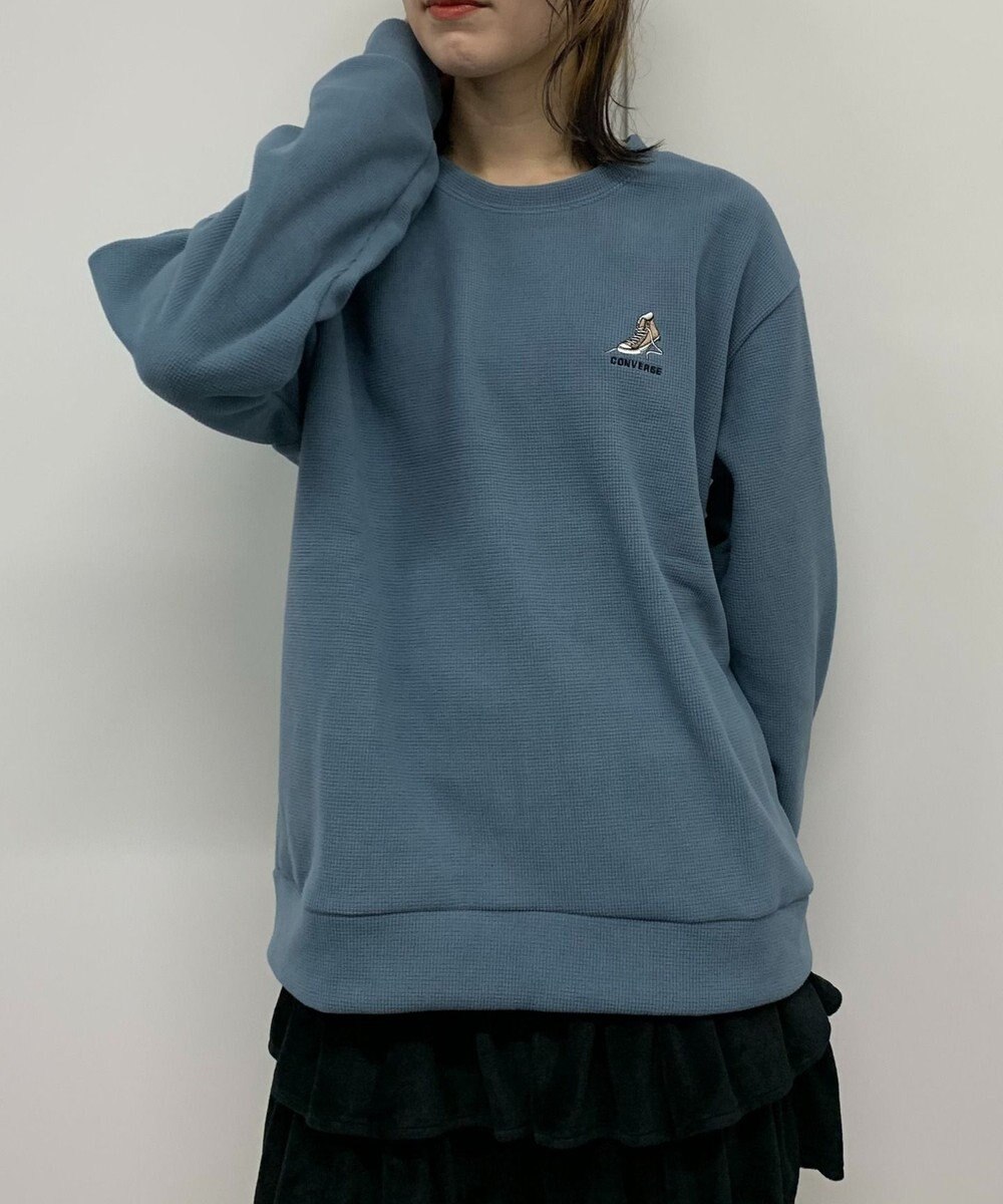 WEGO 【ユニセックス着用ITEM】ワッフルフリースOP刺繍クルートレーナー 