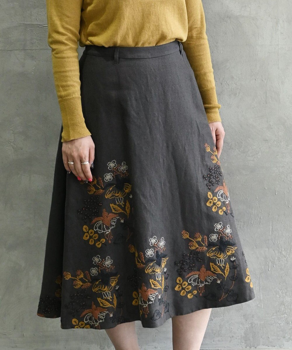 通年着られる心地よいリネンウール〉フクシアの花刺繍 後ろゴム有り  