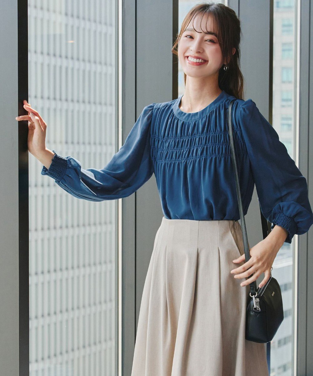 Tiaclasse 【洗える】シフォンシャーリングブラウス 