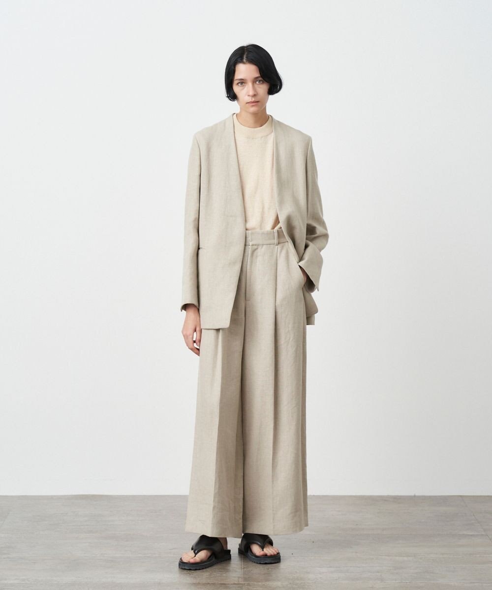 ATON LINEN OXFORD | タックワイドパンツ 