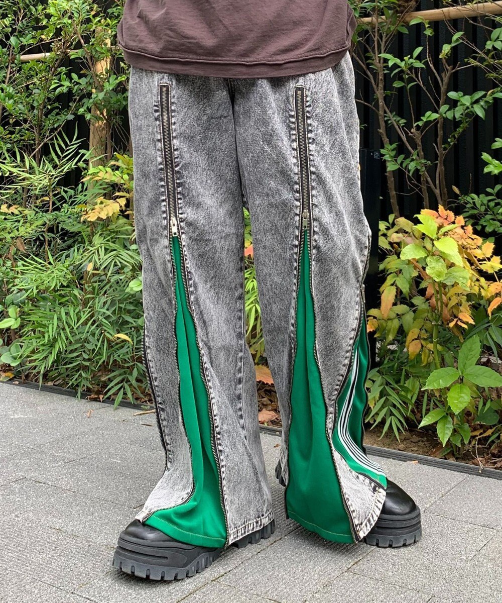 WEGO 【ユニセックス着用ITEM】ジャージドッキングZIPデニムパンツ 