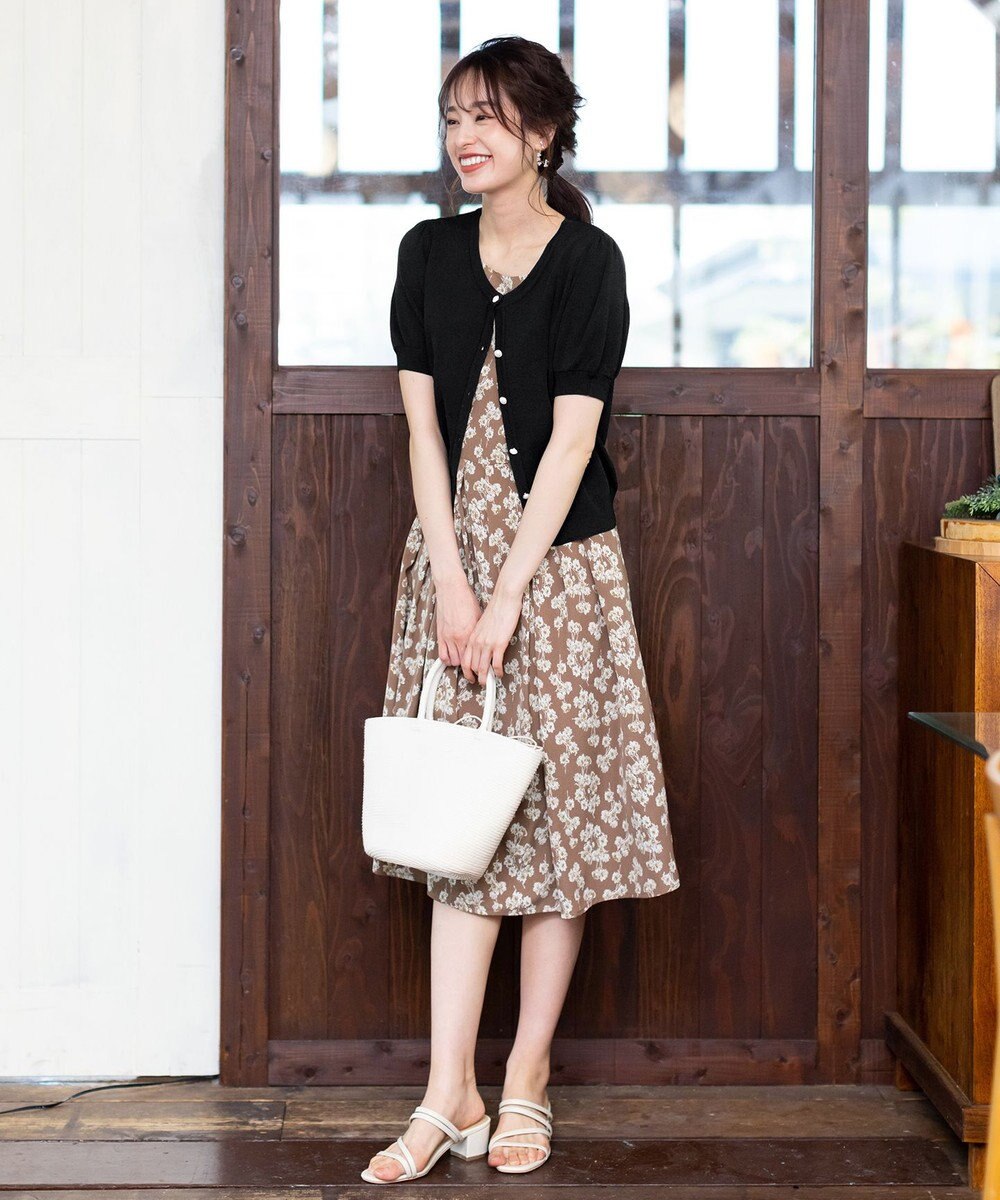 Tiaclasse L 【洗える】ひんやり心地良いパフ袖ニットカーディガン 