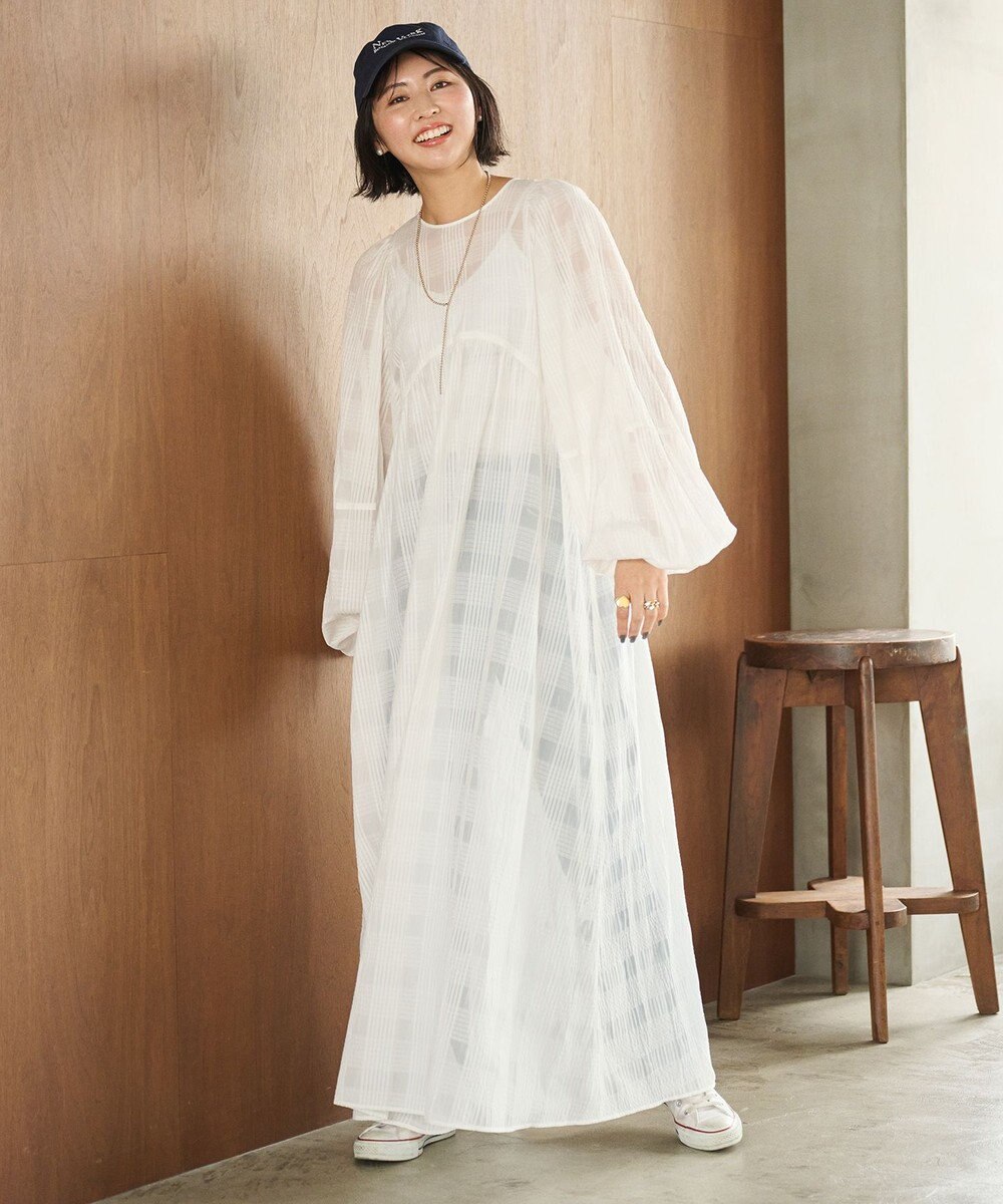 #Newans シアーチェックボリュームワンピース 