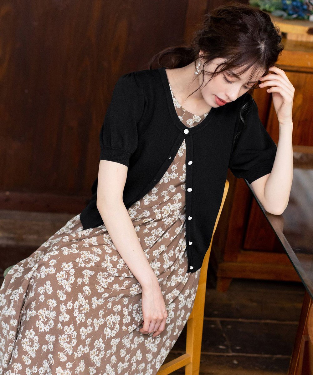 Tiaclasse L 【洗える】ひんやり心地良いパフ袖ニットカーディガン 