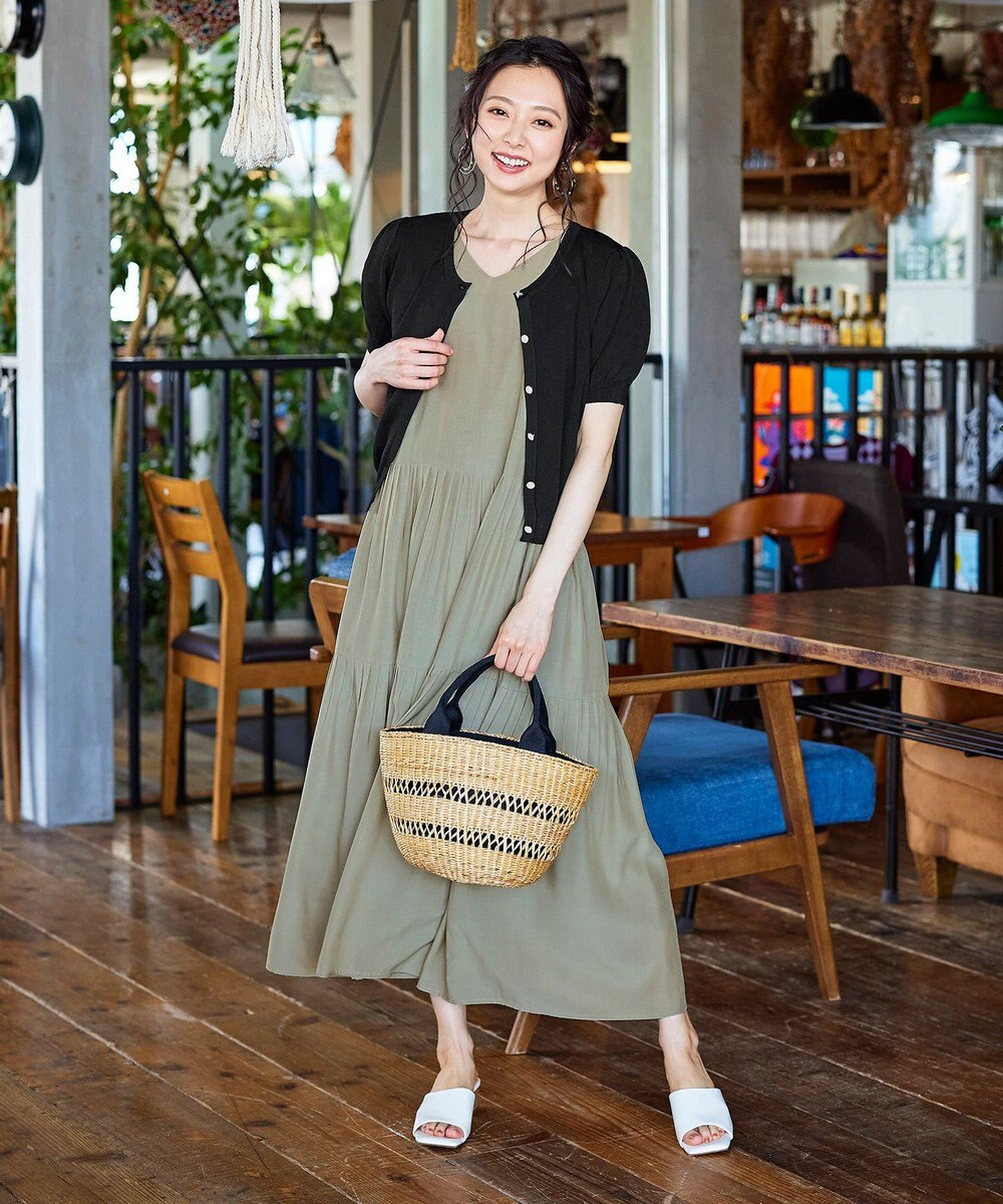 Tiaclasse L 【洗える】ひんやり心地良いパフ袖ニットカーディガン 