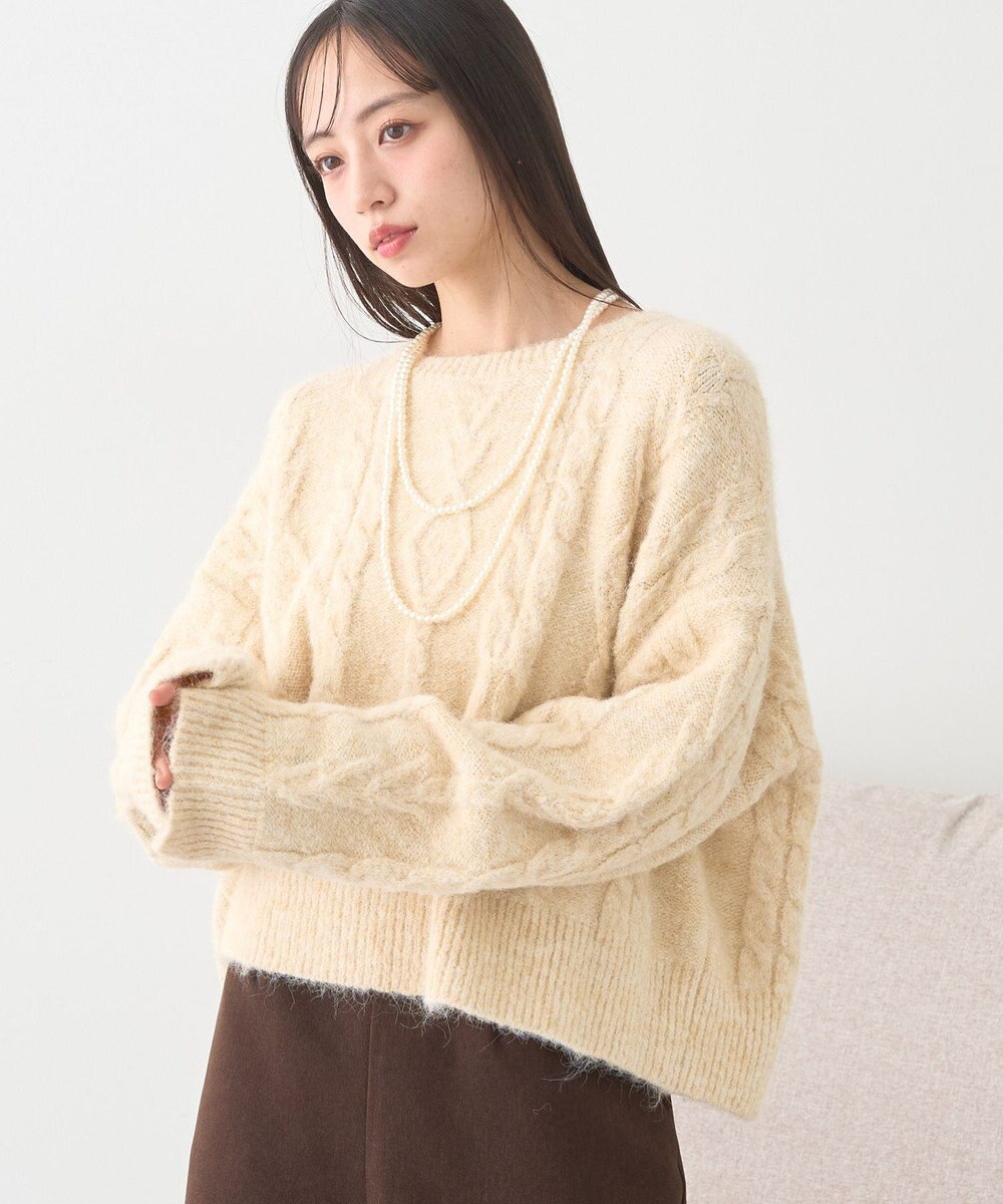 earth music&ecology モヘヤタッチケーブルニットプルオーバー 