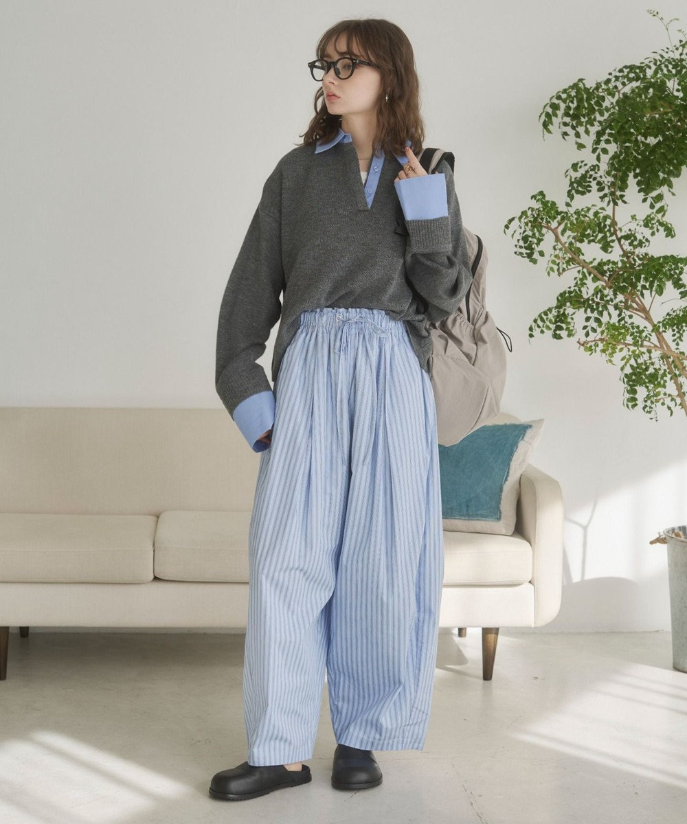 WEGO 【ANGIE VINTAGE】シャツ襟 ドッキング　フェイクレイヤード ニット トップス 