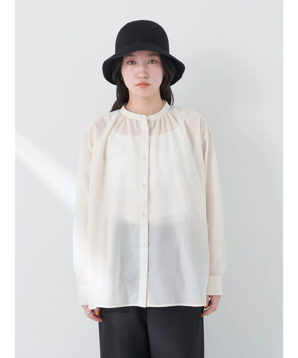 earth music&ecology シアーギャザーネックブラウス 
