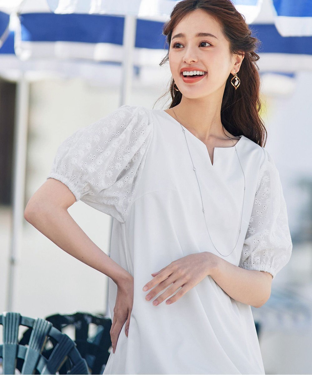 Tiaclasse 【2TYPE/総レース・袖レース】パンチングレースパフスリーブチュニックブラウス 