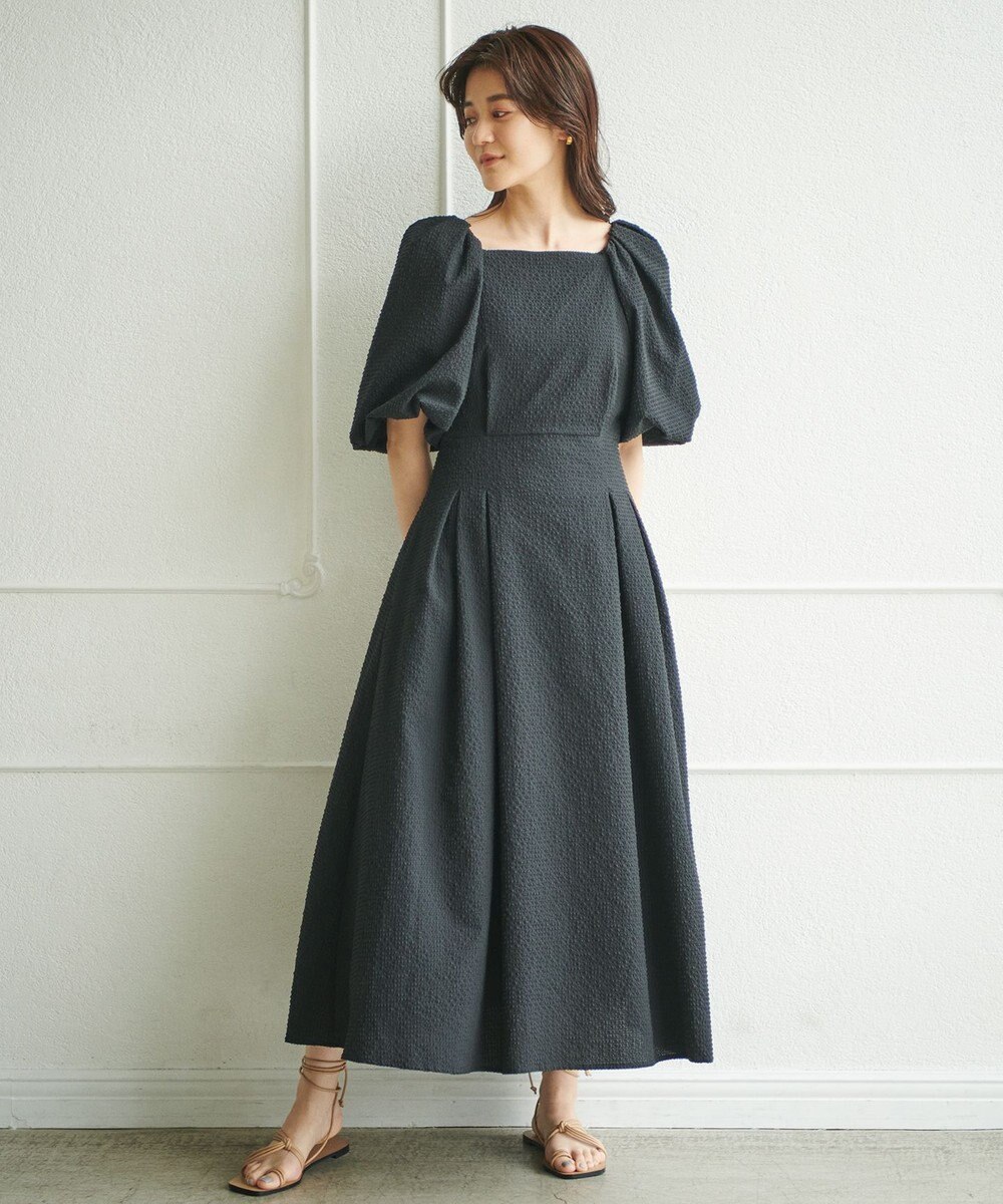 #Newans 【優木まおみさんコラボ】スクエアネックパフスリーブワンピース 