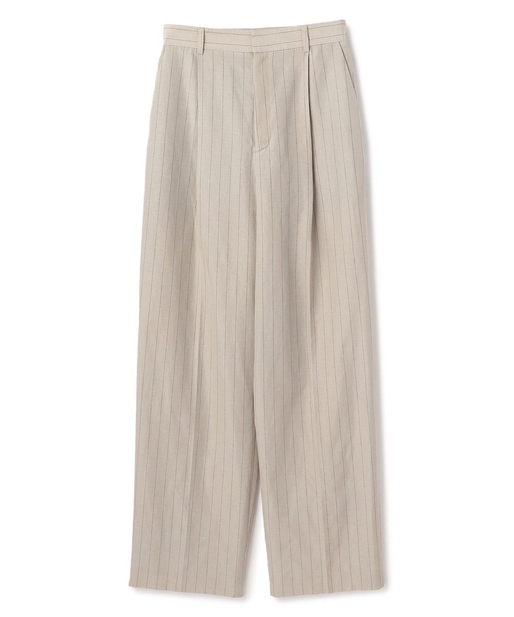 BEIGE， ERYTH / リネンストライプ タックワイドパンツ 