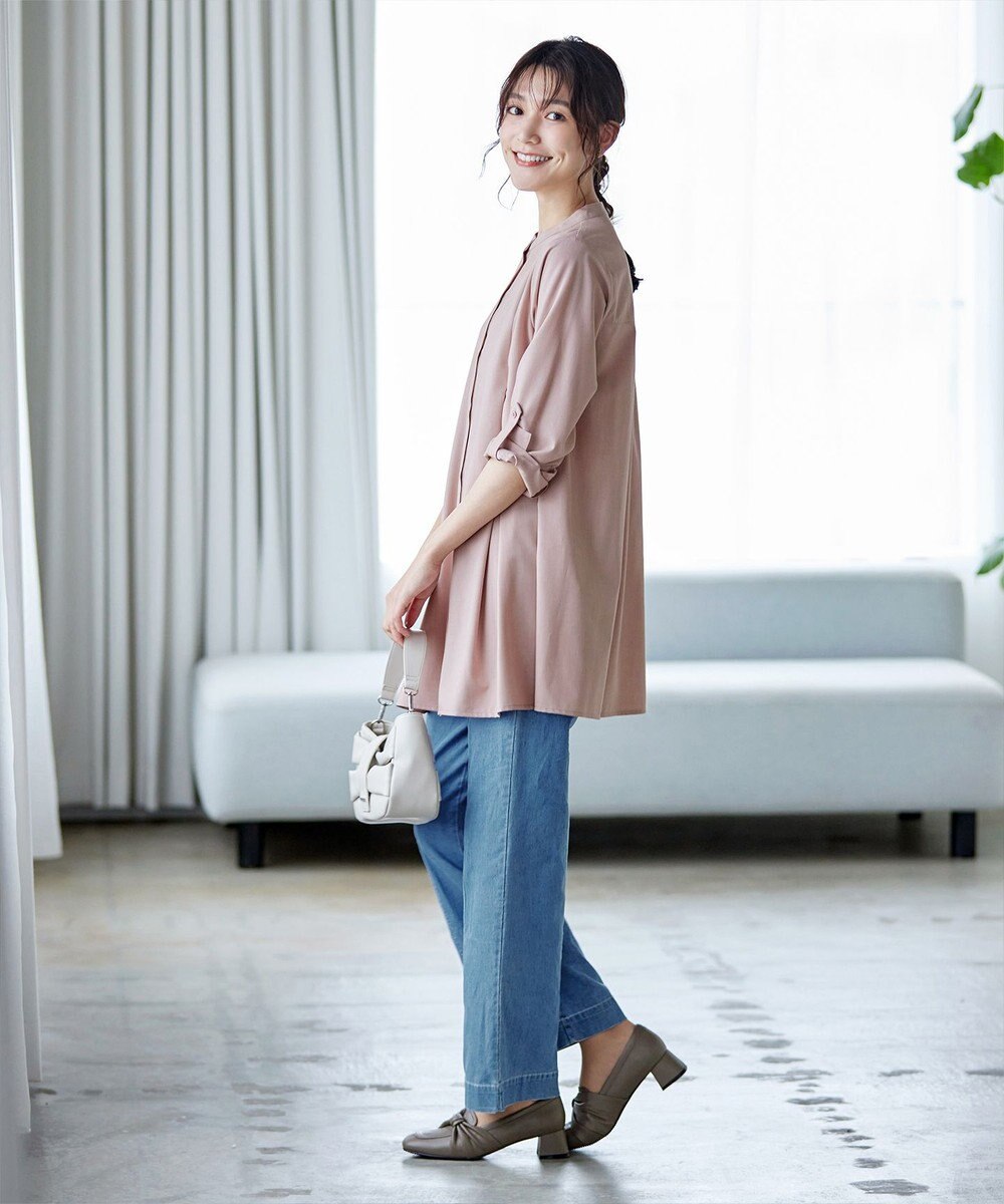 Tiaclasse 【洗える】-TiaBASIC-バンドカラーシャツチュニックブラウス 