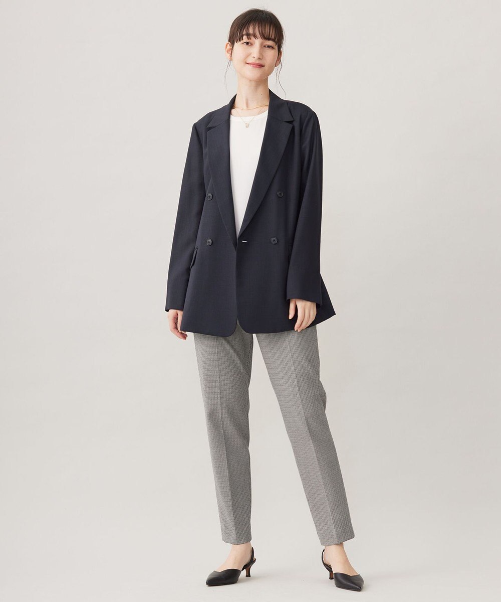 自由区 【撥水加工・洗える】TRギャバチェック柄テーパード パンツ 