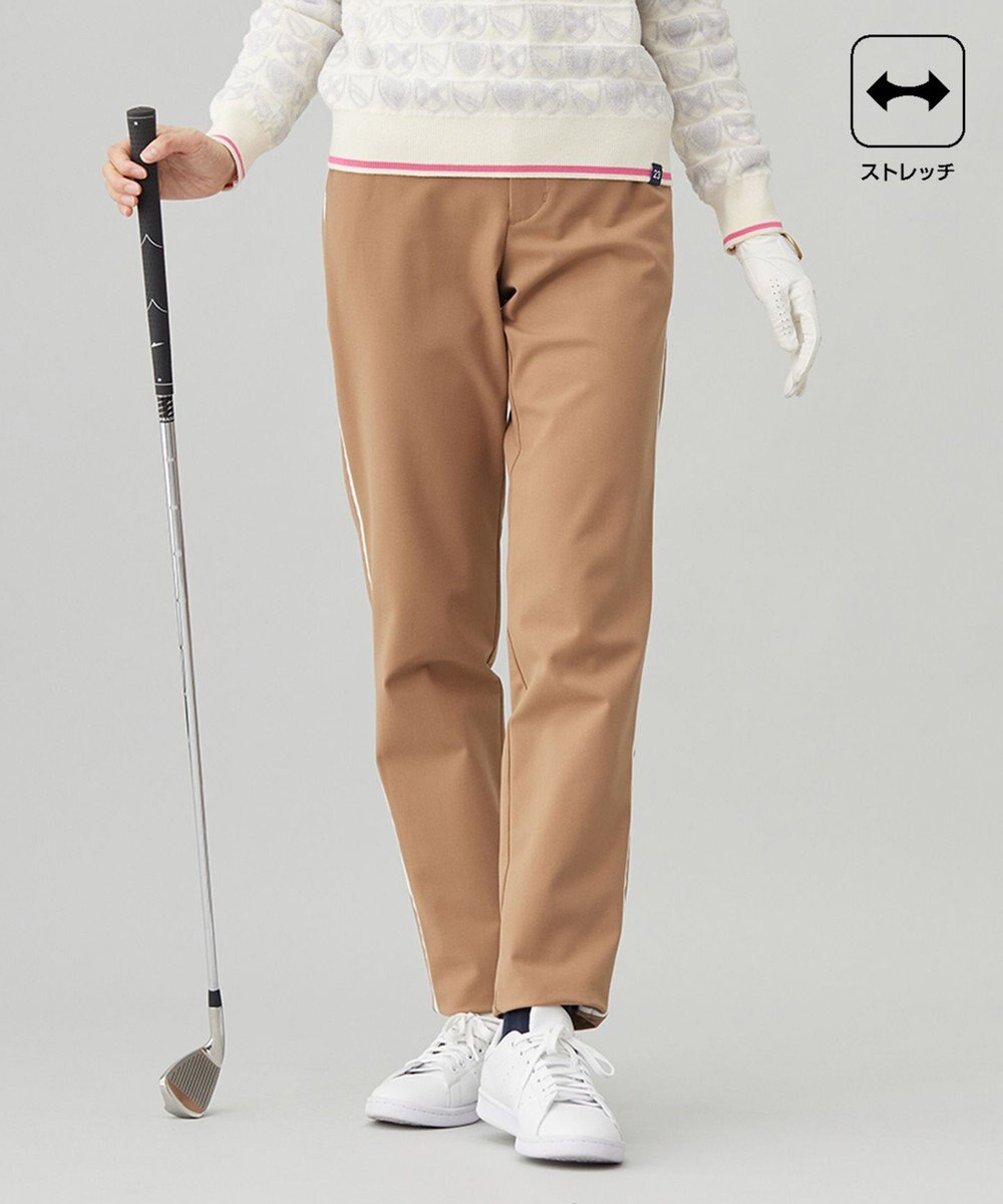 23区GOLF 【WOMEN】【ストレッチ】サイドライン入り　きれいめ ストレートパンツ ベージュ系