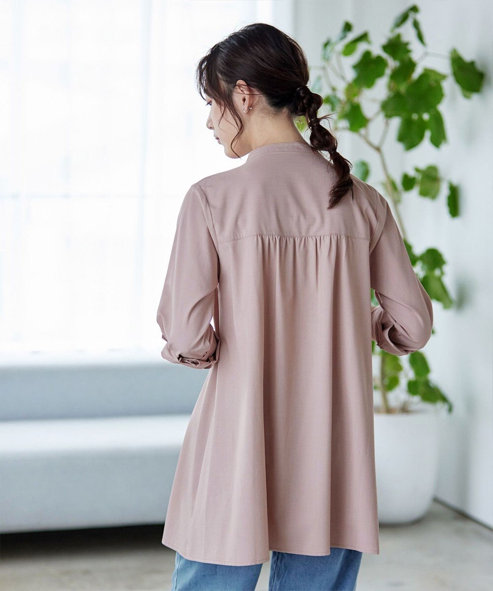 Tiaclasse 【洗える】-TiaBASIC-バンドカラーシャツチュニックブラウス 