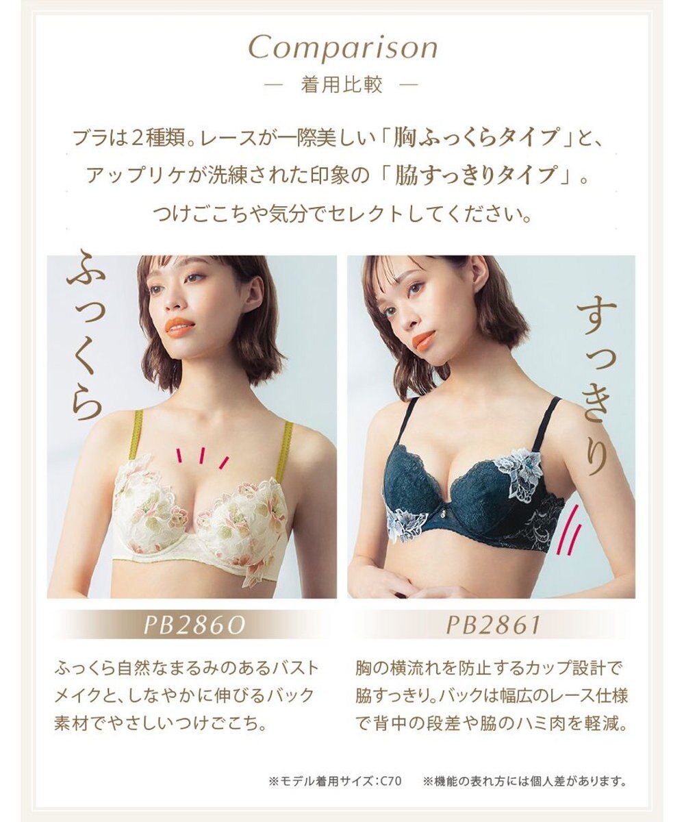 Wing ブラジャー Wing Lesiage ふっくら、まる胸メイク 背中にやさしくフィット 【2860シリーズ】 パッド有 ブラ PB2860 ウイング／ワコール 