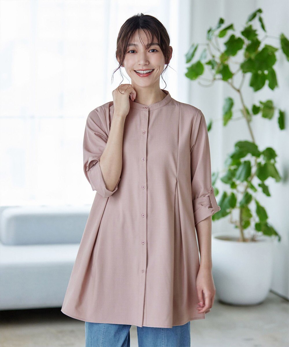 Tiaclasse 【洗える】-TiaBASIC-バンドカラーシャツチュニックブラウス 