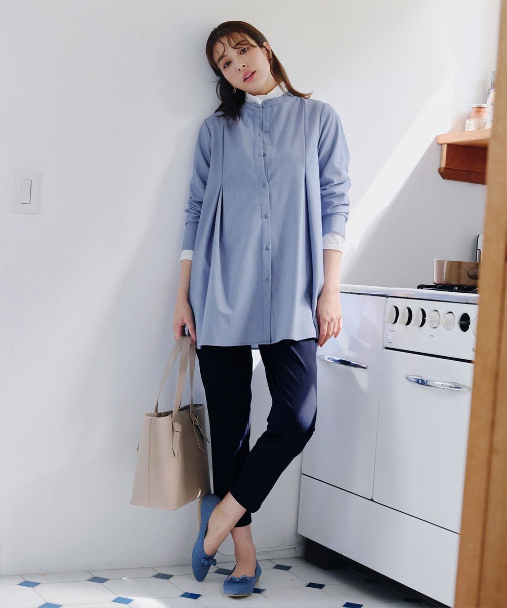 Tiaclasse 【洗える】-TiaBASIC-バンドカラーシャツチュニックブラウス 