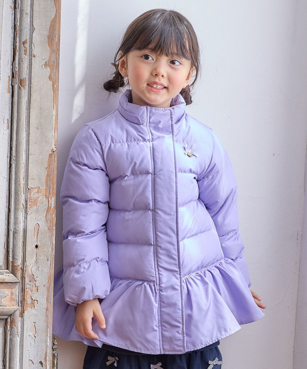 新品✨KUMIKYOKU【女の子130】中綿フード付コート　リボン　パープル　紫