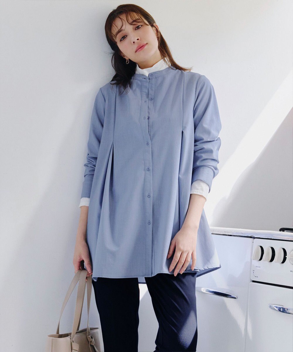 Tiaclasse 【洗える】-TiaBASIC-バンドカラーシャツチュニックブラウス 