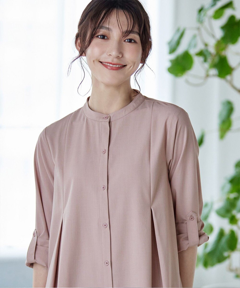 Tiaclasse 【洗える】-TiaBASIC-バンドカラーシャツチュニックブラウス 