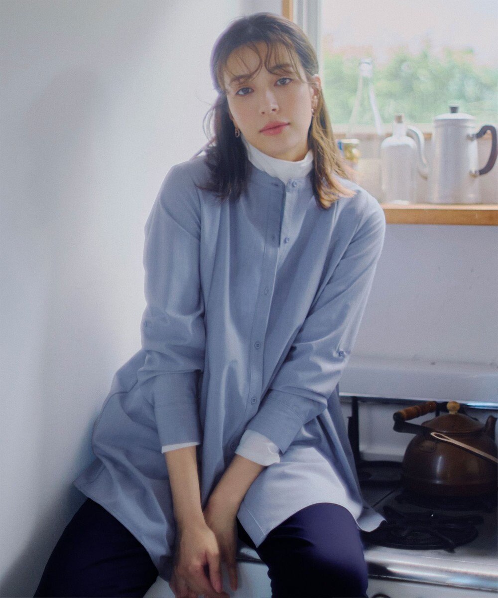 Tiaclasse 【洗える】-TiaBASIC-バンドカラーシャツチュニックブラウス 