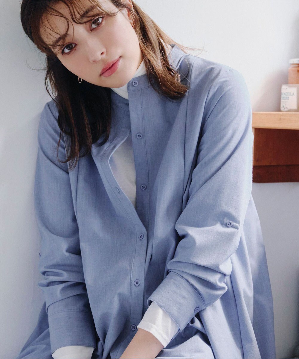 Tiaclasse 【洗える】-TiaBASIC-バンドカラーシャツチュニックブラウス 