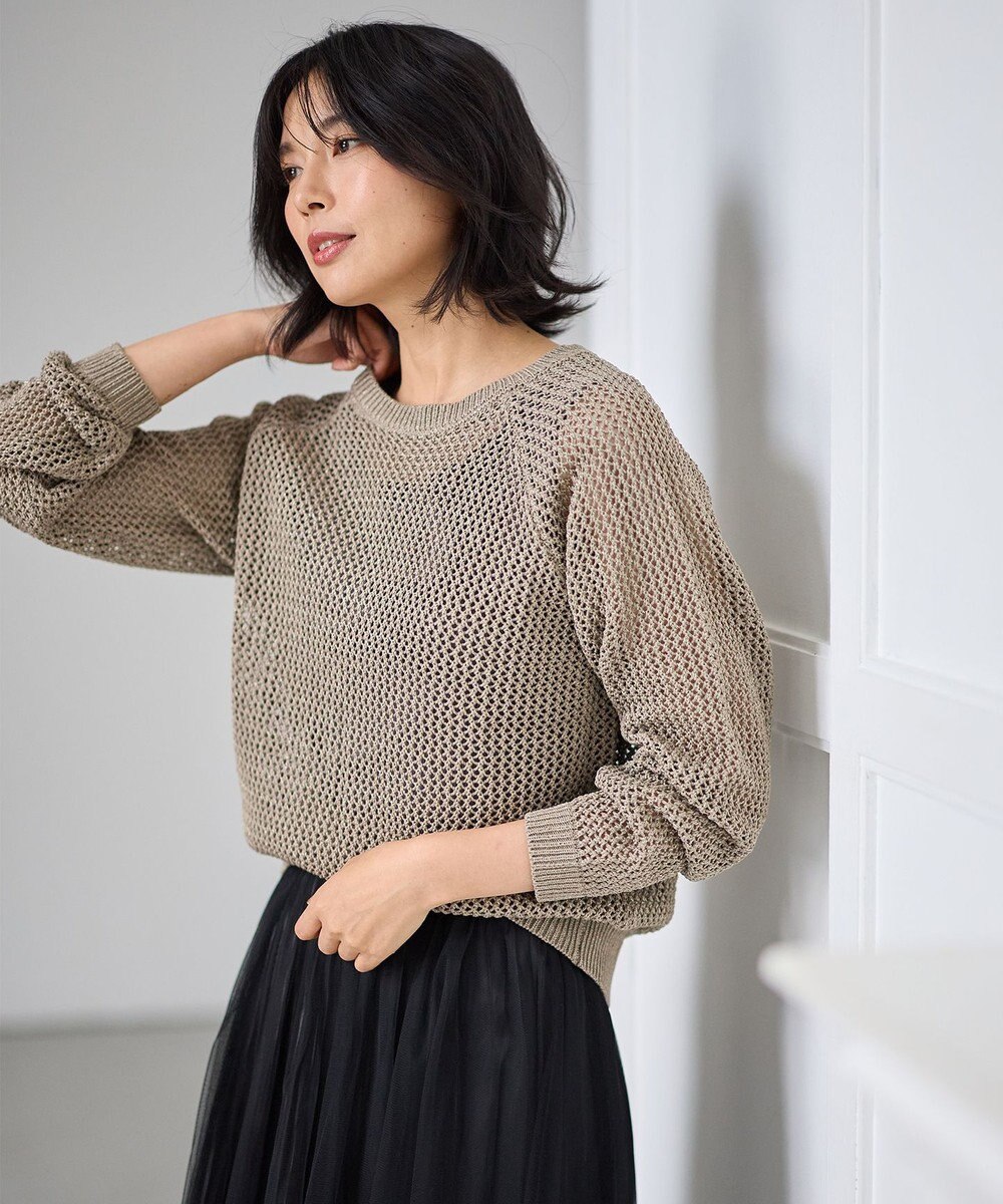 ANY L 【洗濯機可】ラメニットメッシュプルオーバー 