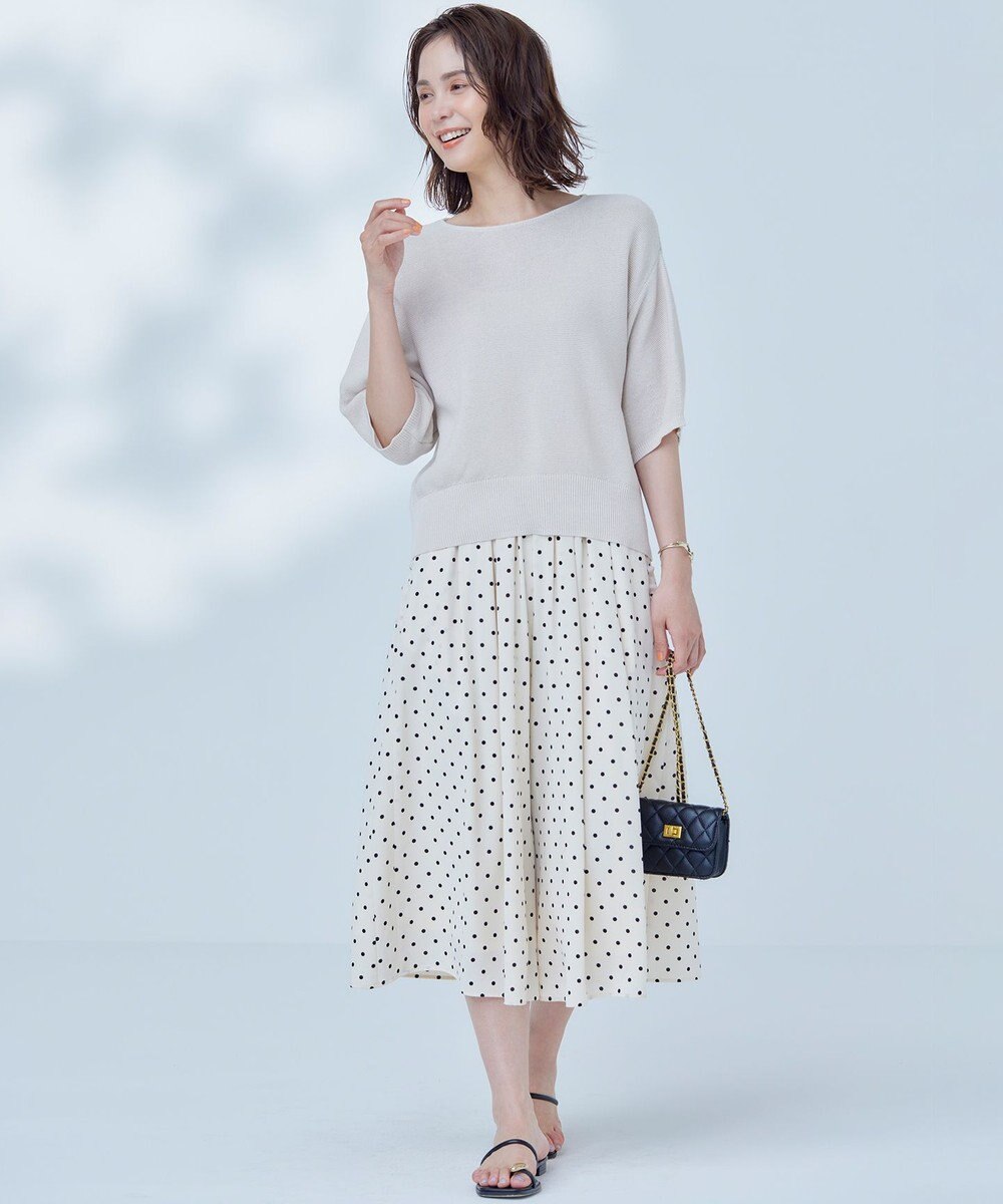 組曲 S 【WEB限定】コットンポリエステル5分袖リラクシー ニット 