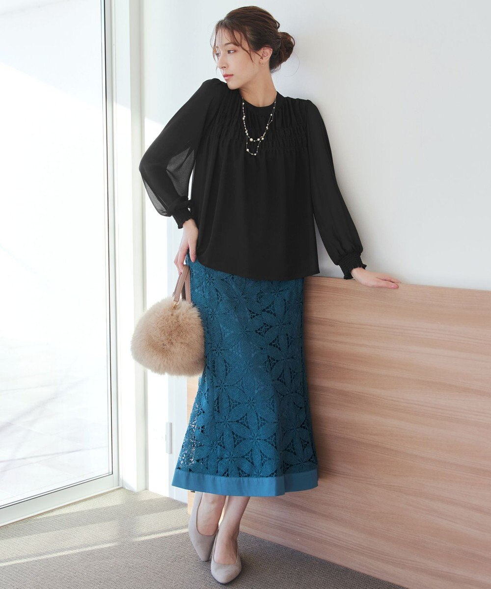 Tiaclasse 【洗える】シフォンシャーリングブラウス 