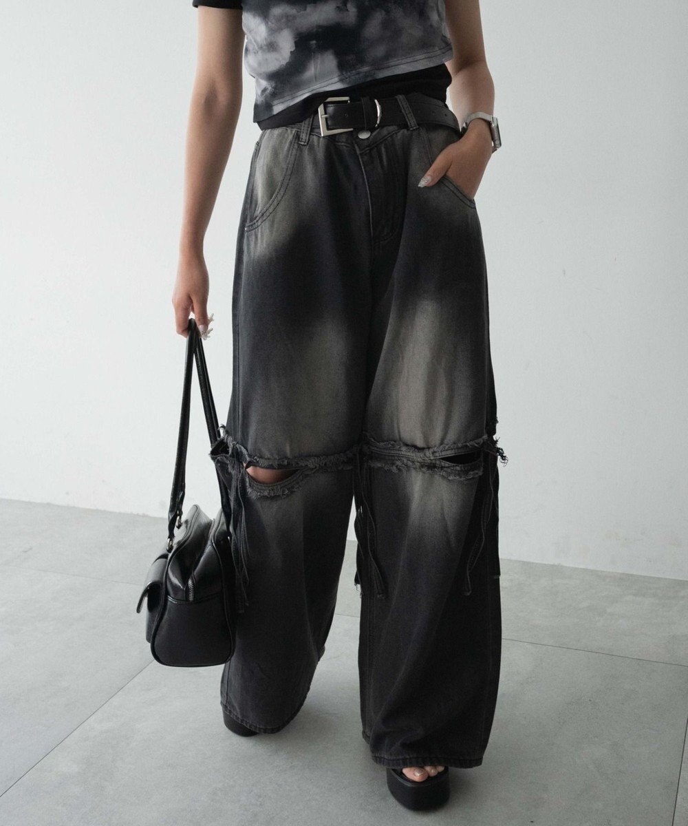 WEGO スリットダメージルーズデニム 