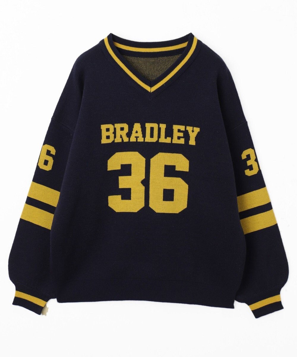 WEGO ナンバリングジャガードVネックニット 