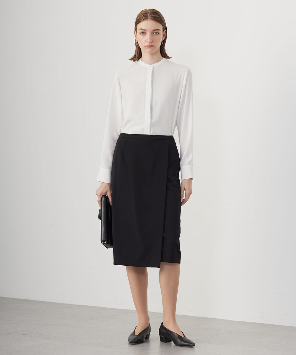 ICB L 【UVケア・速乾・洗える】BackSatinAmunzen バンドカラーブラウス 