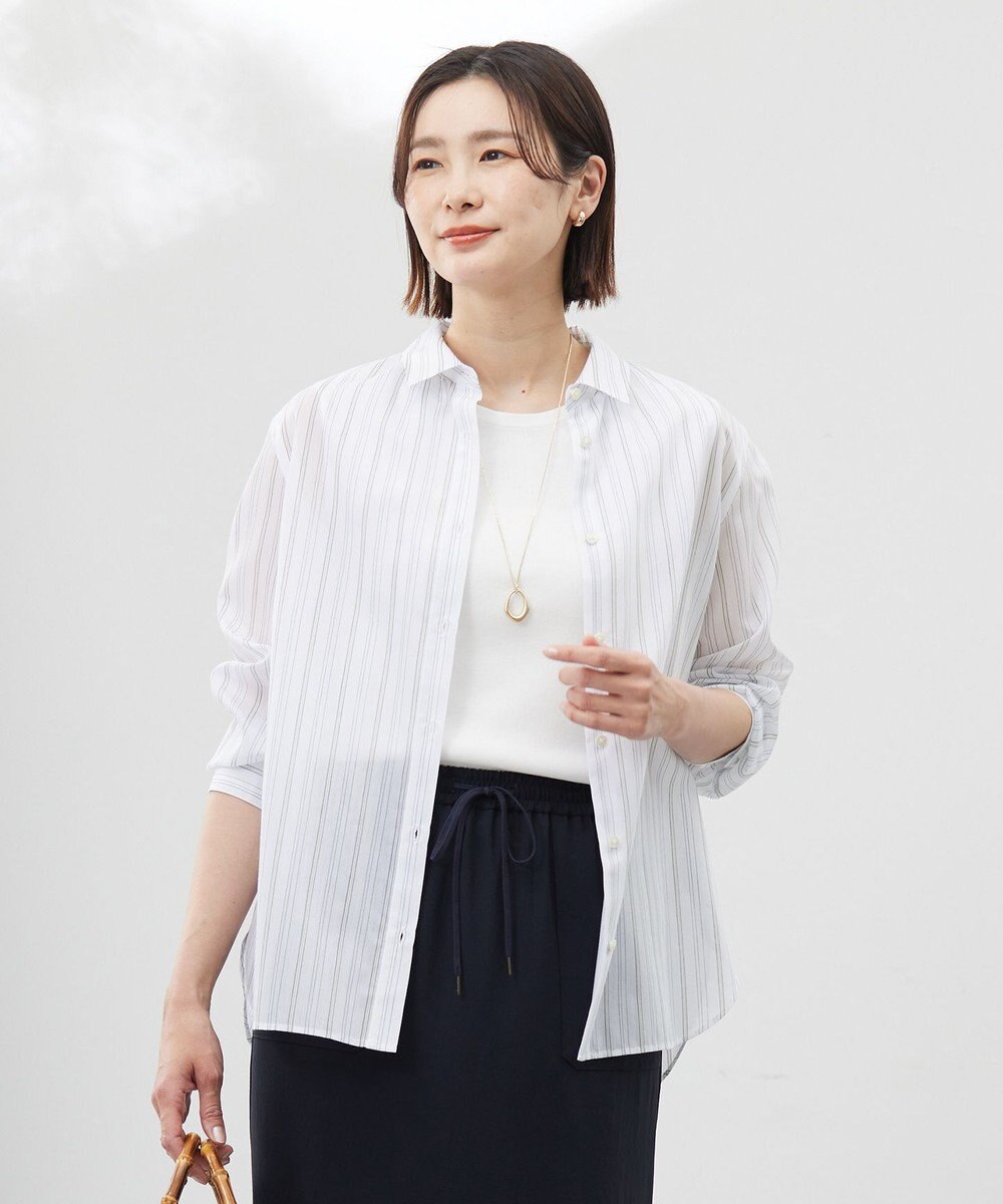 J.PRESS LADIES 【洗える】ランダムストライプ シャツカラー ブラウス 