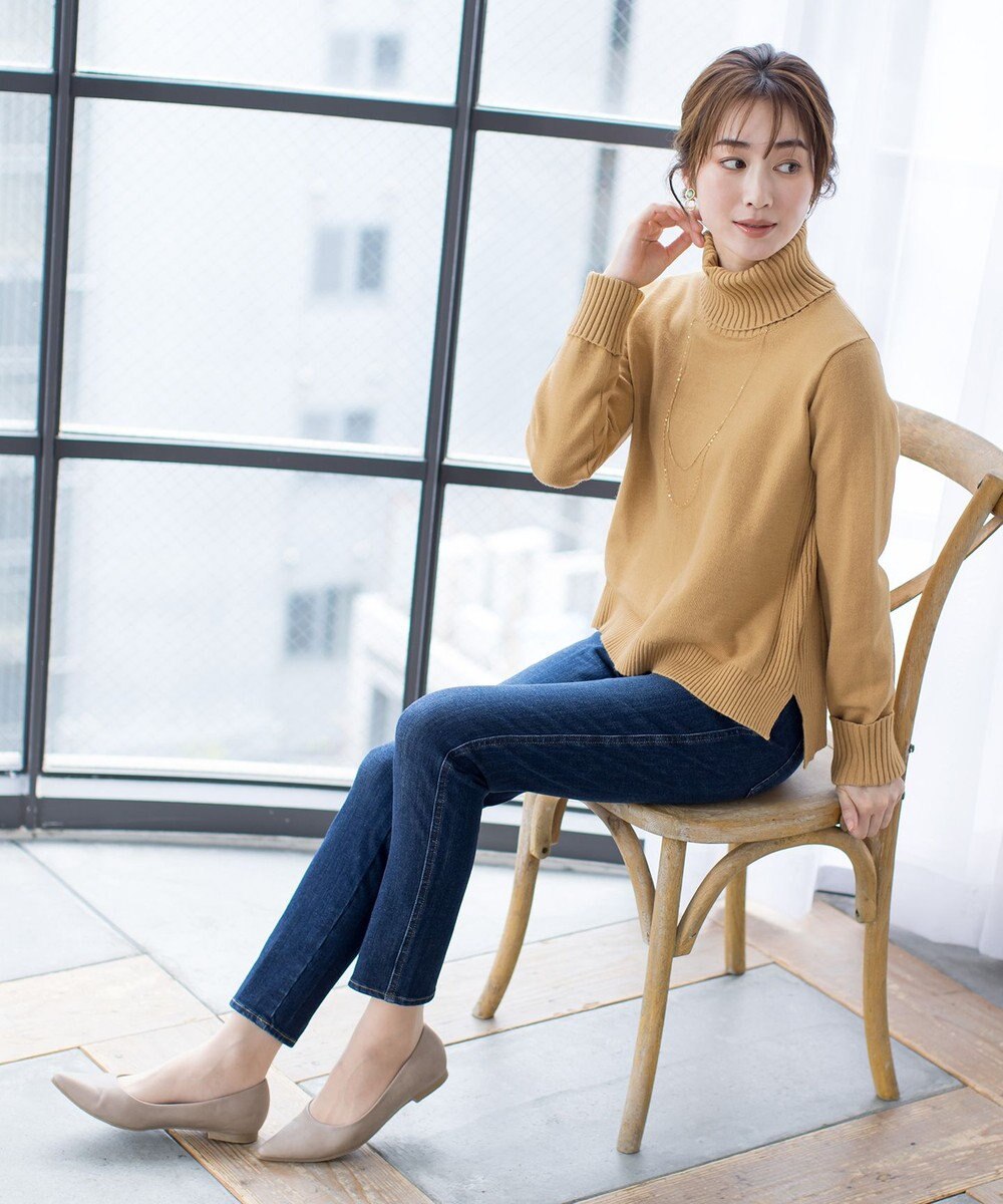 Tiaclasse 【洗える】もっちり柔らかいリブタートルプルオーバーニット 