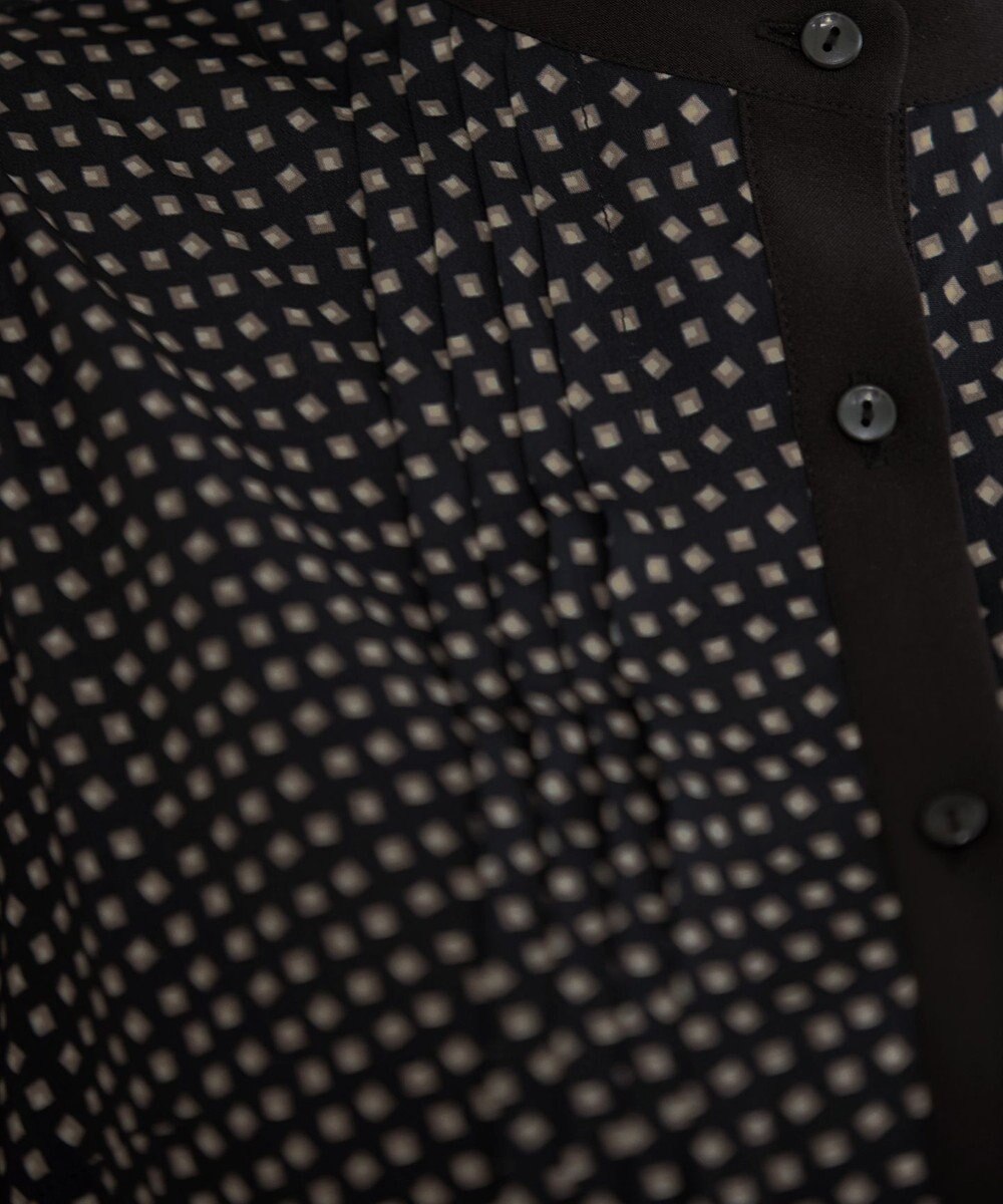 Tiaclasse 【新色追加・洗える】配色バンドカラー幾何学柄ワンピース 