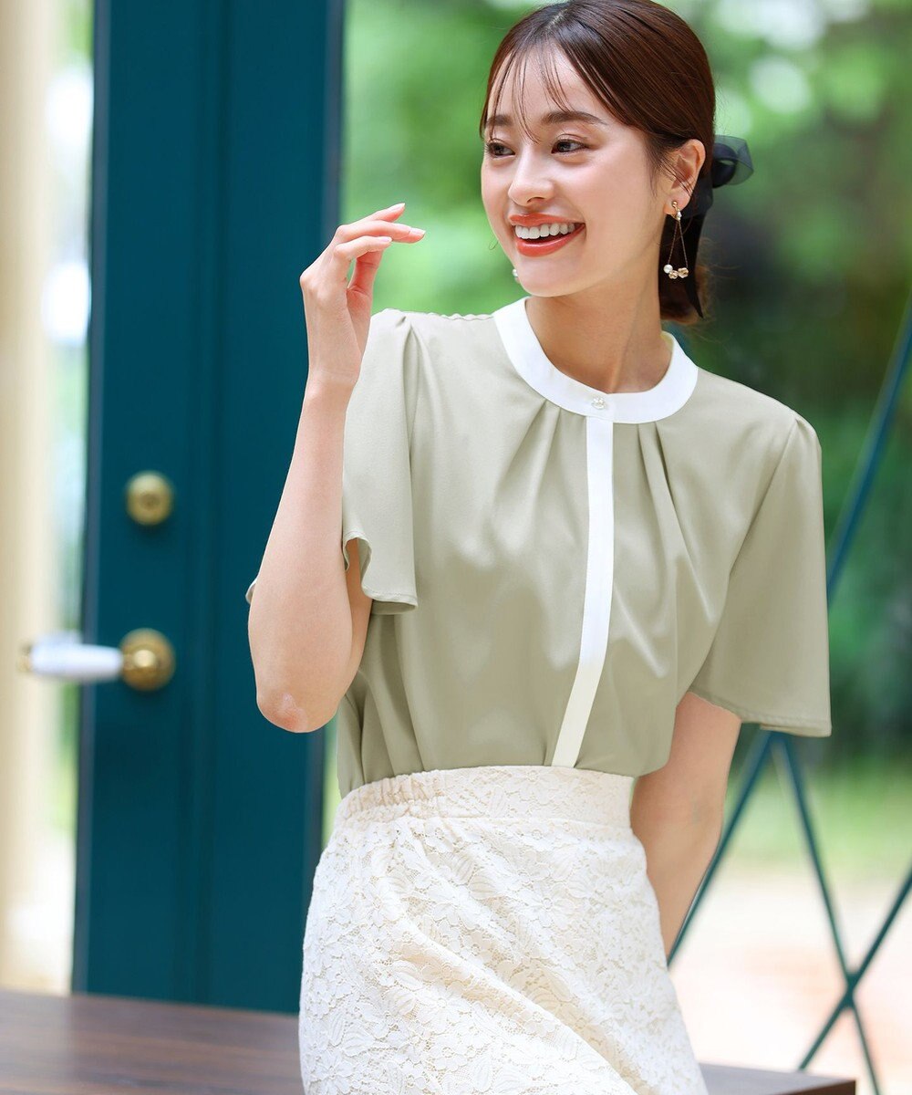 Tiaclasse 【新色追加・洗える】フロントタック配色ブラウス 