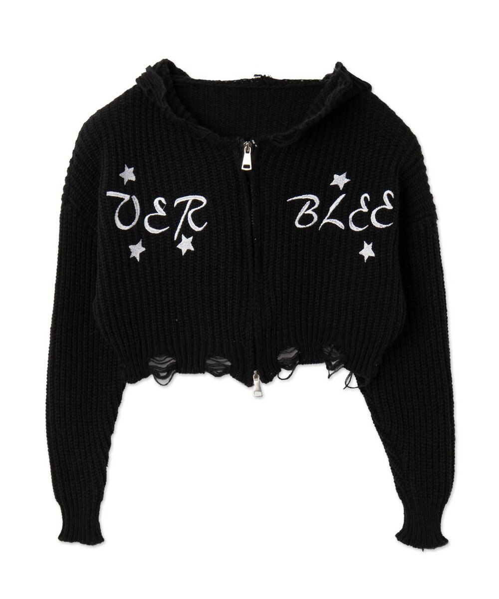 WEGO 刺繍ダメージニットWZIPパーカー 