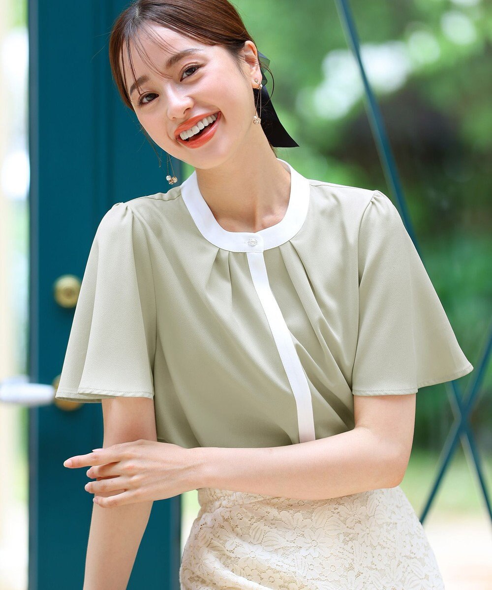 Tiaclasse 【新色追加・洗える】フロントタック配色ブラウス 