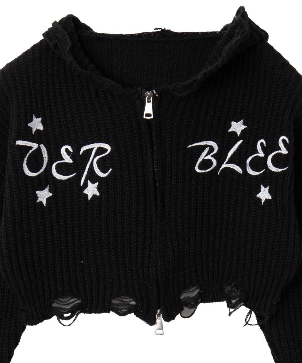 WEGO 刺繍ダメージニットWZIPパーカー 