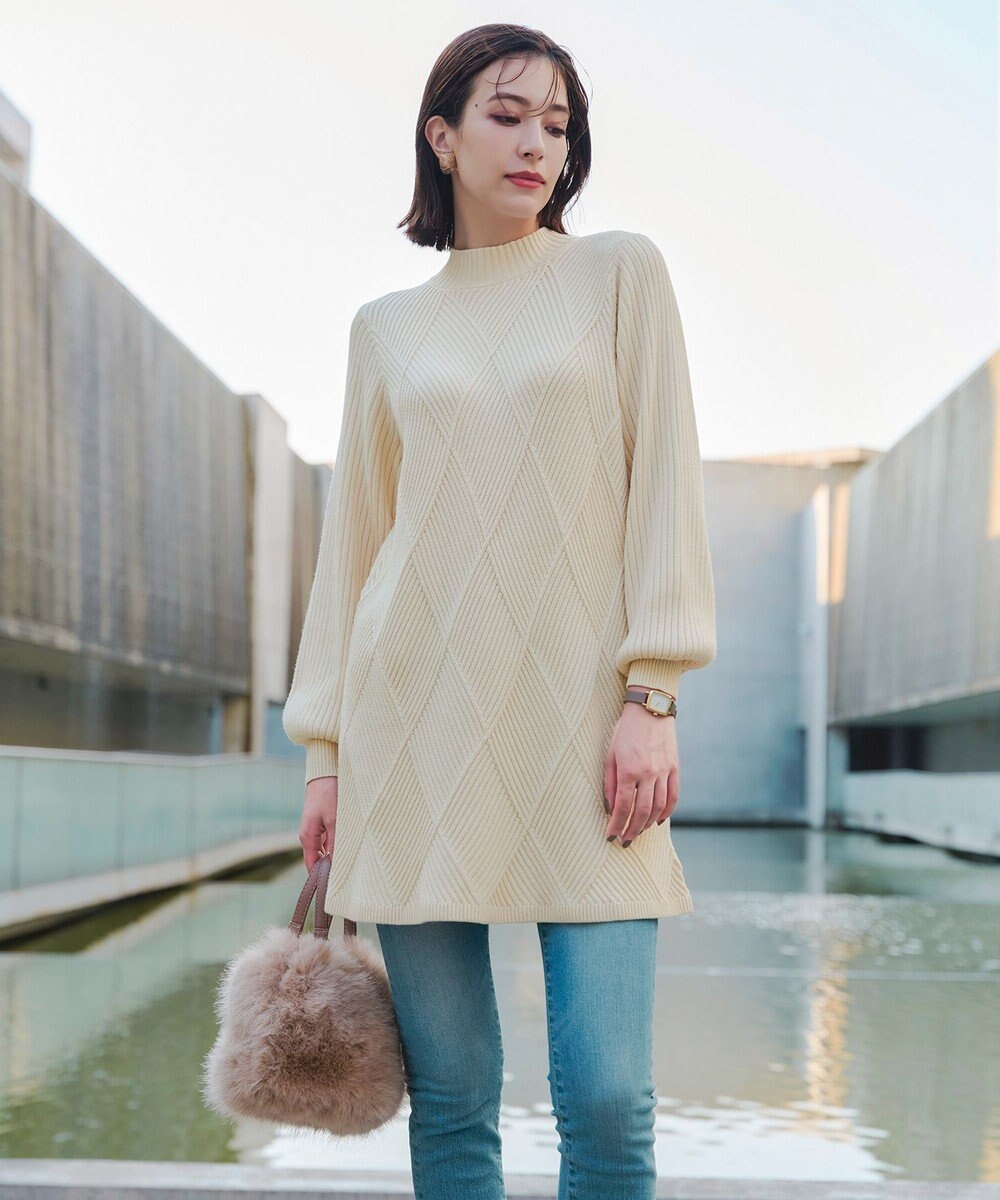 Tiaclasse L 【洗える】ダイヤ地柄ニットチュニック 