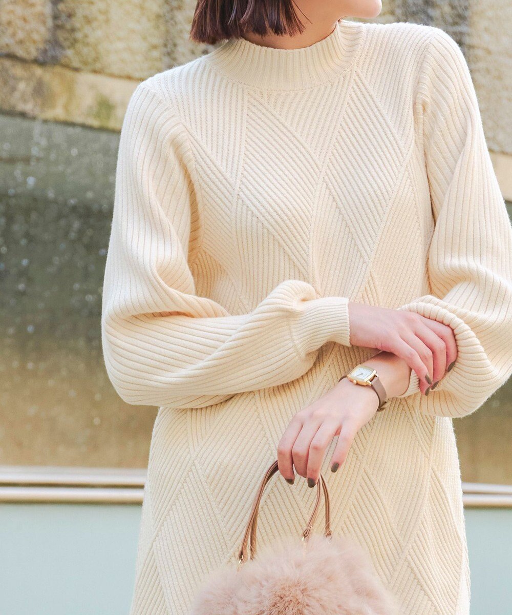 Tiaclasse L 【洗える】ダイヤ地柄ニットチュニック 