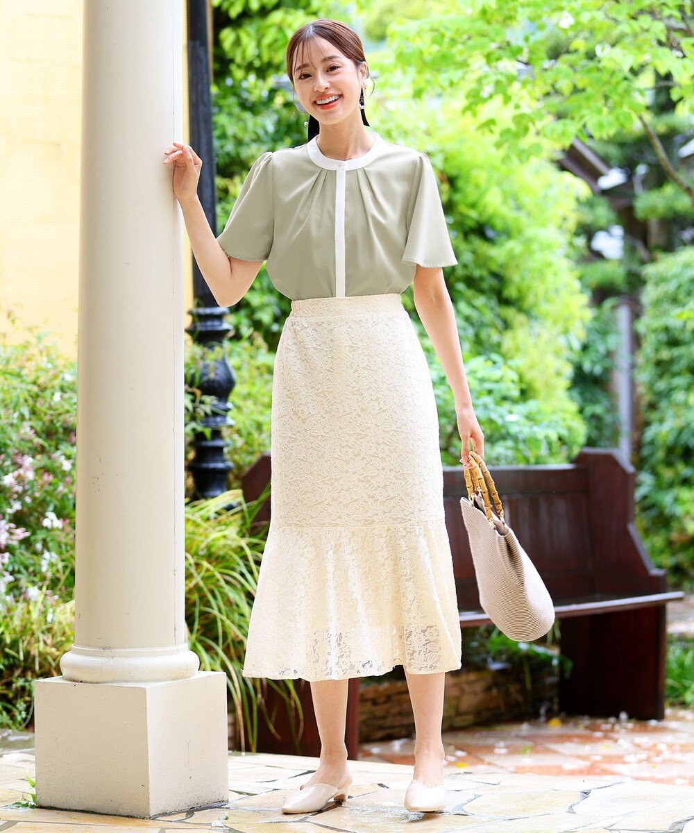 Tiaclasse 【新色追加・洗える】フロントタック配色ブラウス 