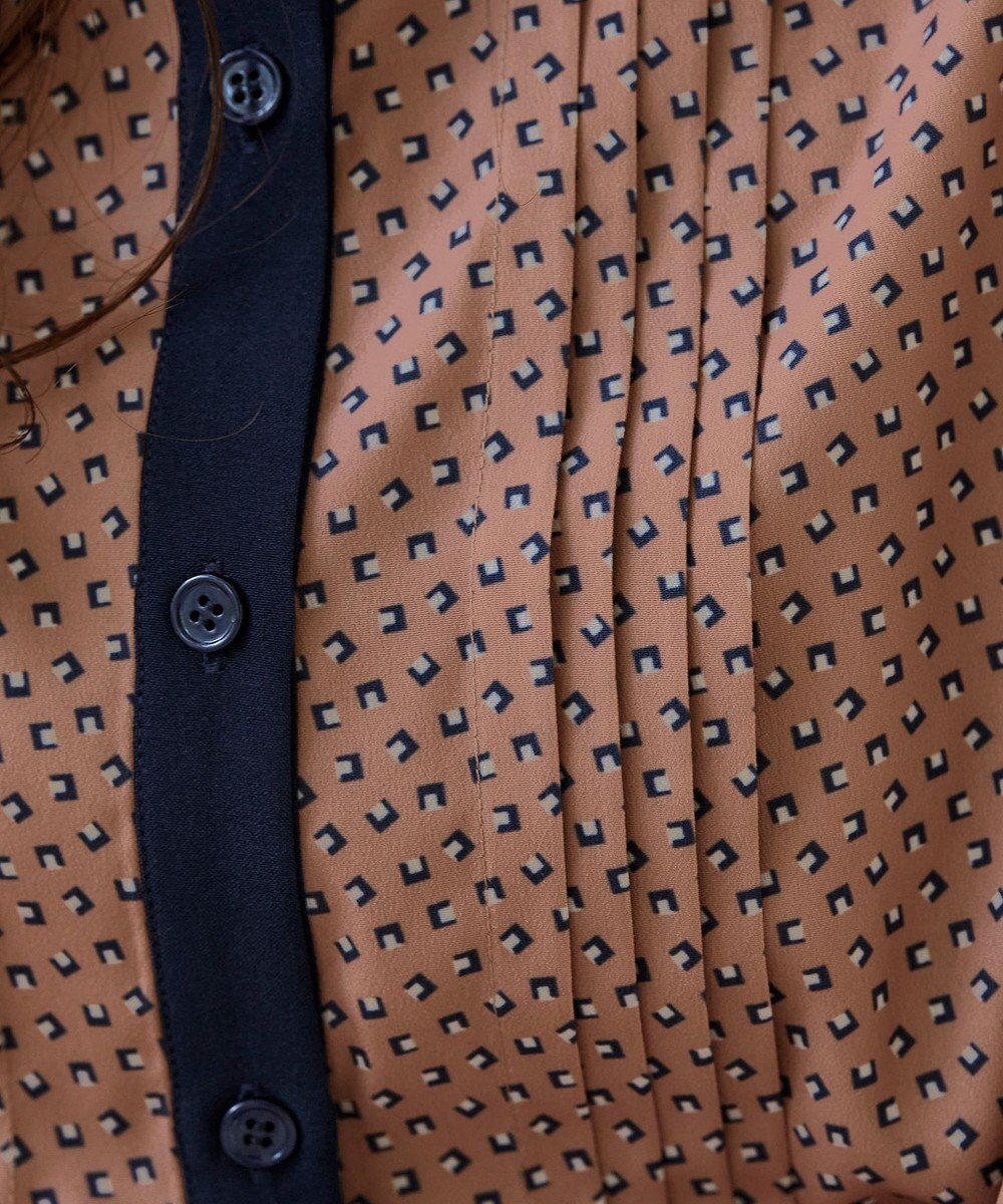 Tiaclasse 【新色追加・洗える】配色バンドカラー幾何学柄ワンピース 