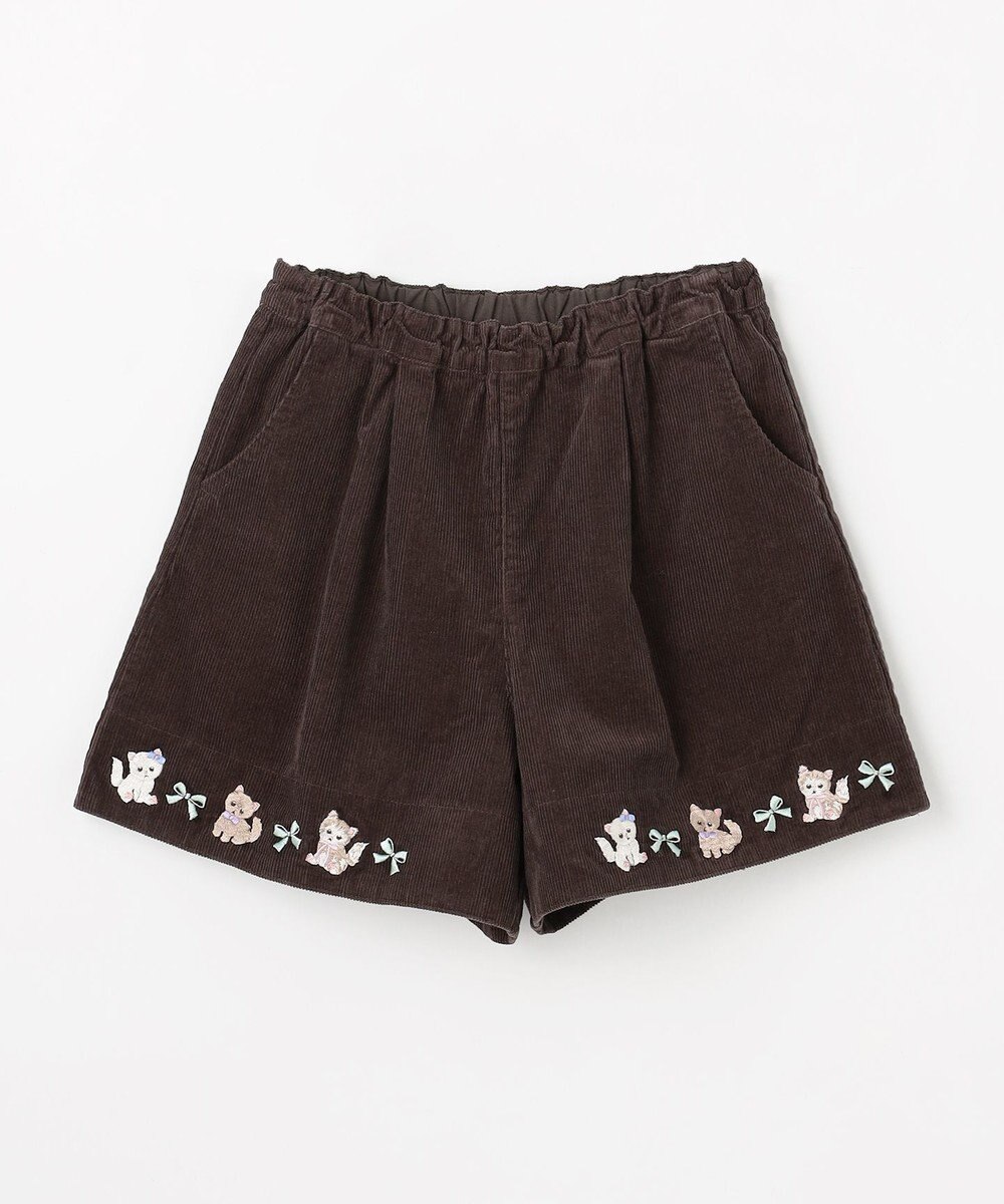 ANY KIDS ネコ刺繍 コーデュロイ ショートパンツ 
